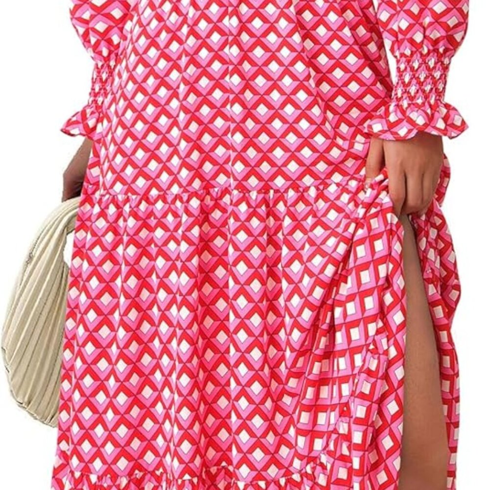 Women's Floral Maxi Dress 2025 Fall Long Sleeve V Neck Casual A Line Long Flowy
